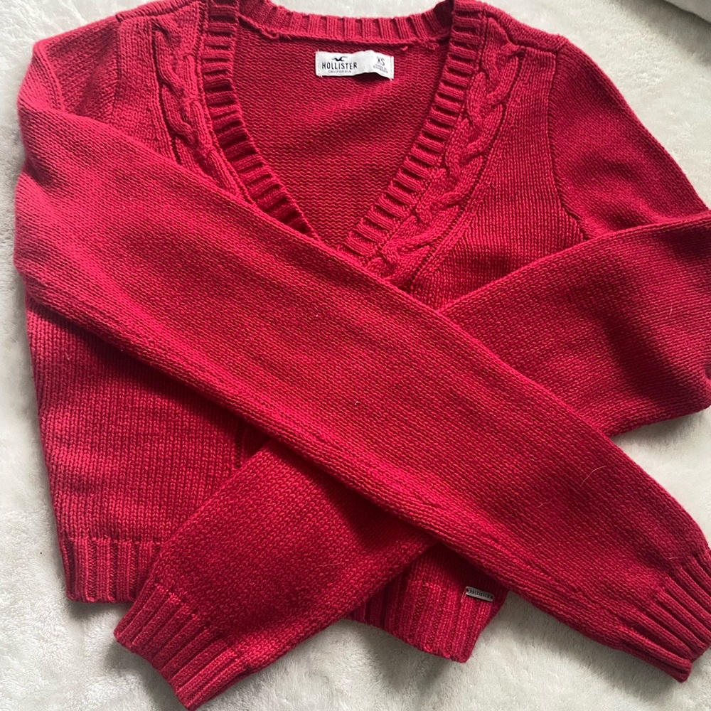 Hollister Red Cropped Cardigan Size XS